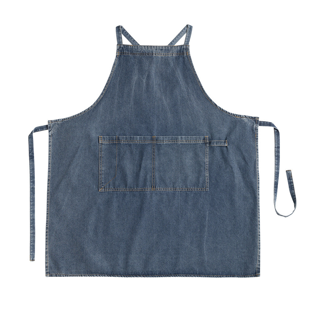 Cross-Back Denim Apron with Pockets – Mihomu