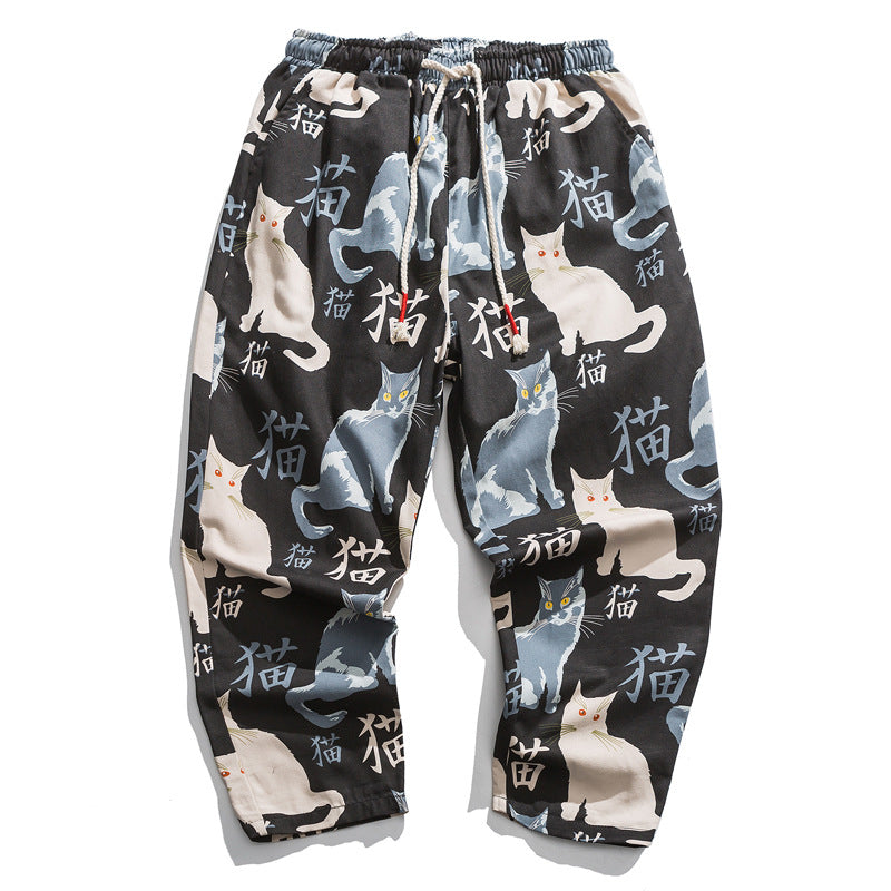 Cropped Pants Cat Print Neko