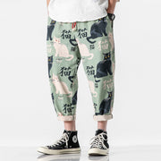 Cropped Pants Cat Print Neko