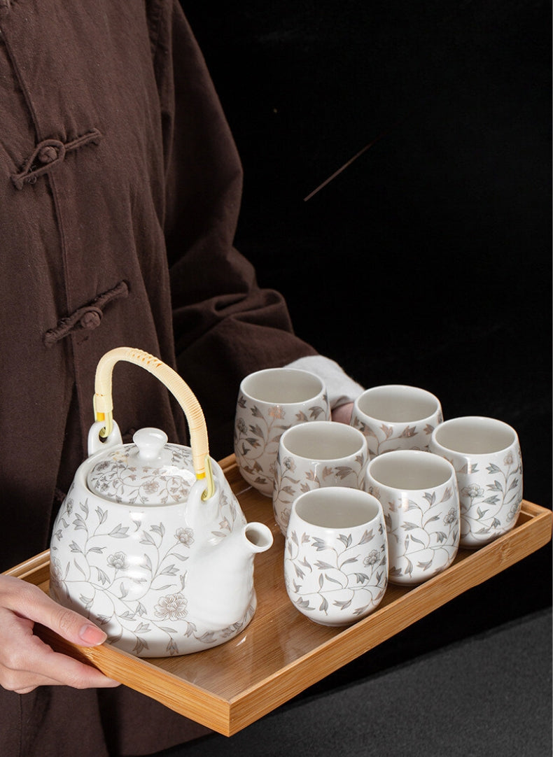 Elegant Japanese Tea Set | 7-Piece Floral Porcelain Set – Mihomu