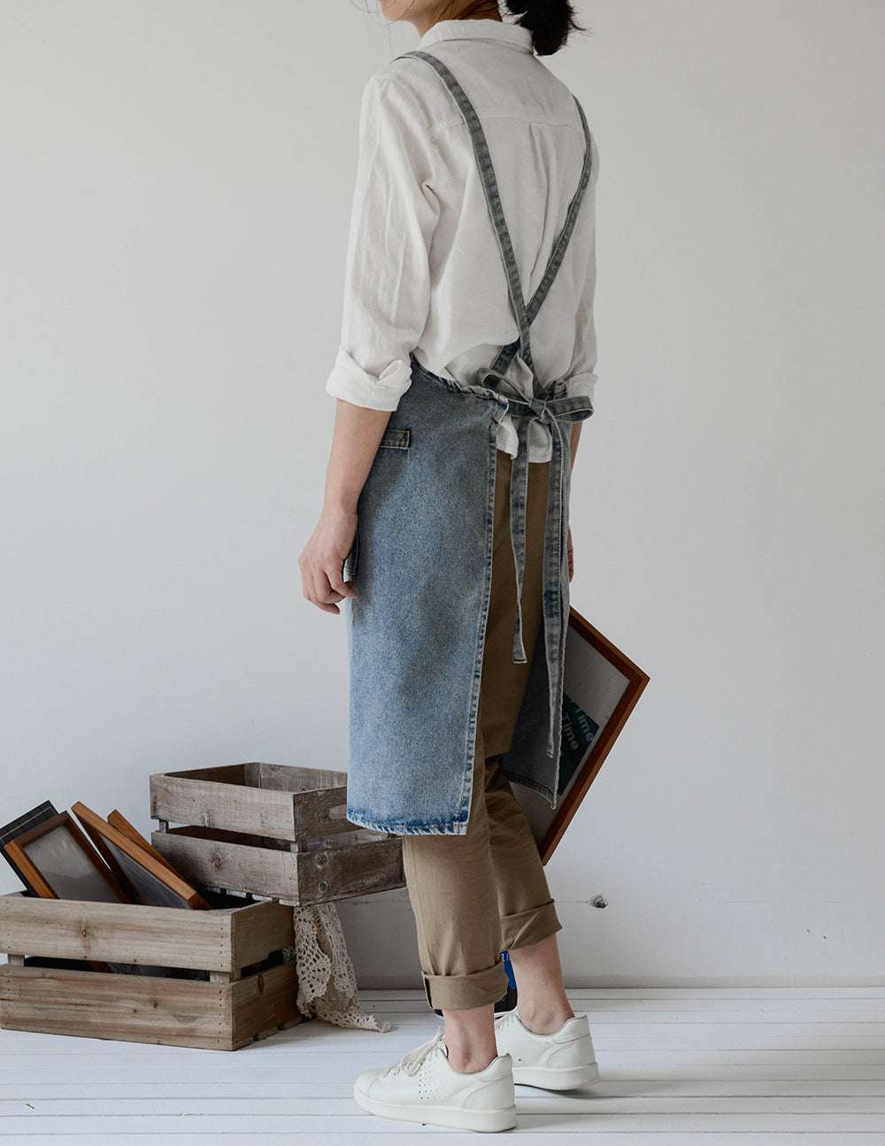 Cross-Back Denim Apron with Pockets