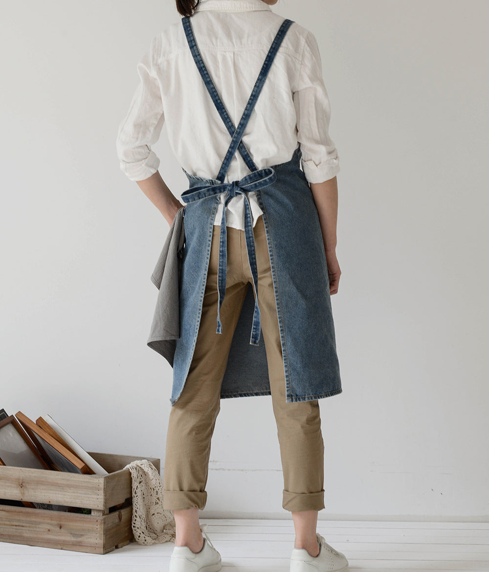 Cross-Back Denim Apron with Pockets