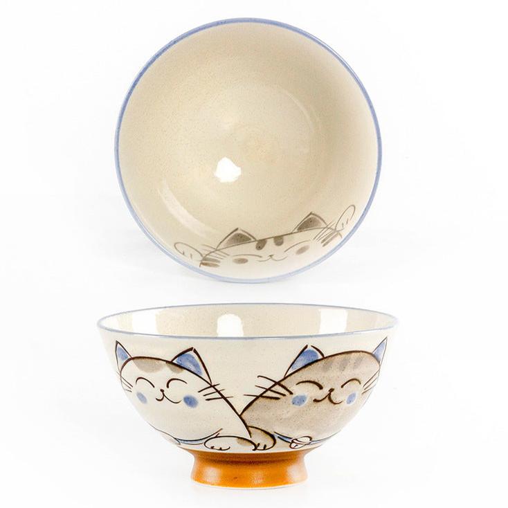 Tricolor Cat Ceramic Rice Bowl 12.5D 6.5H