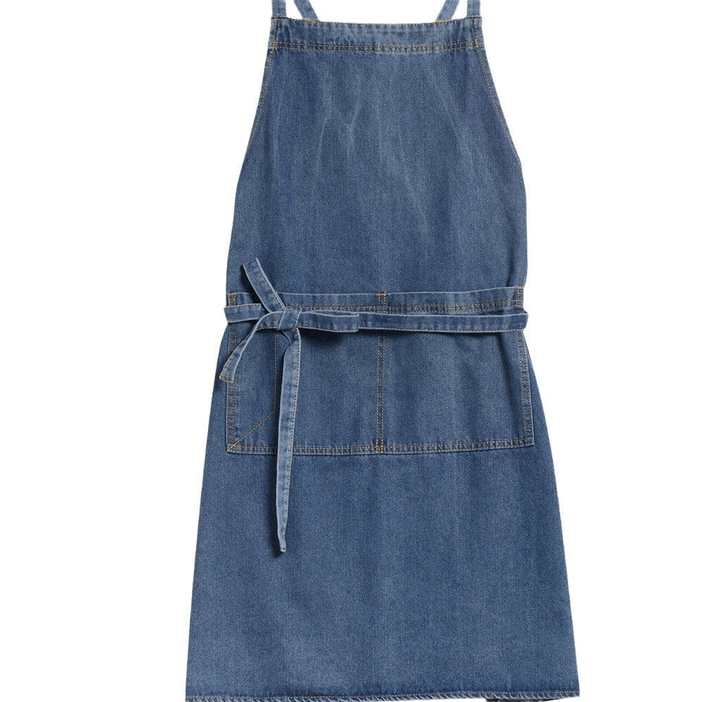 Cross-Back Denim Apron with Pockets