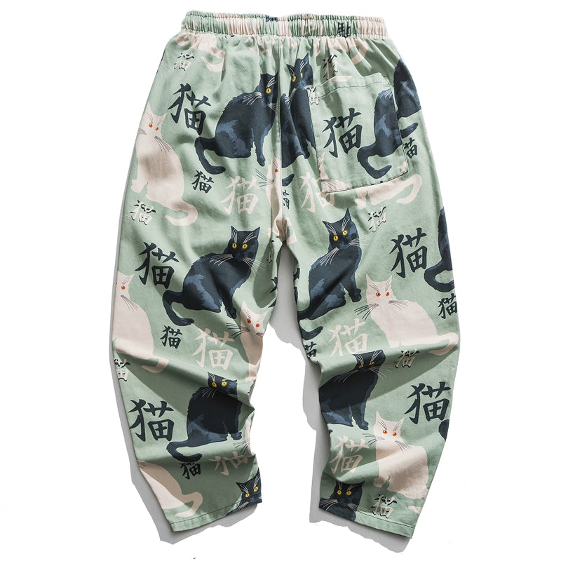 Cropped Pants Cat Print Neko