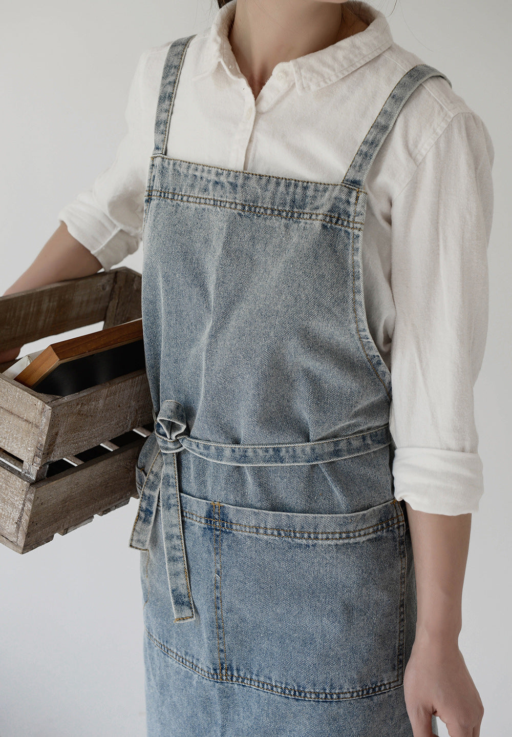 Cross-Back Denim Apron with Pockets