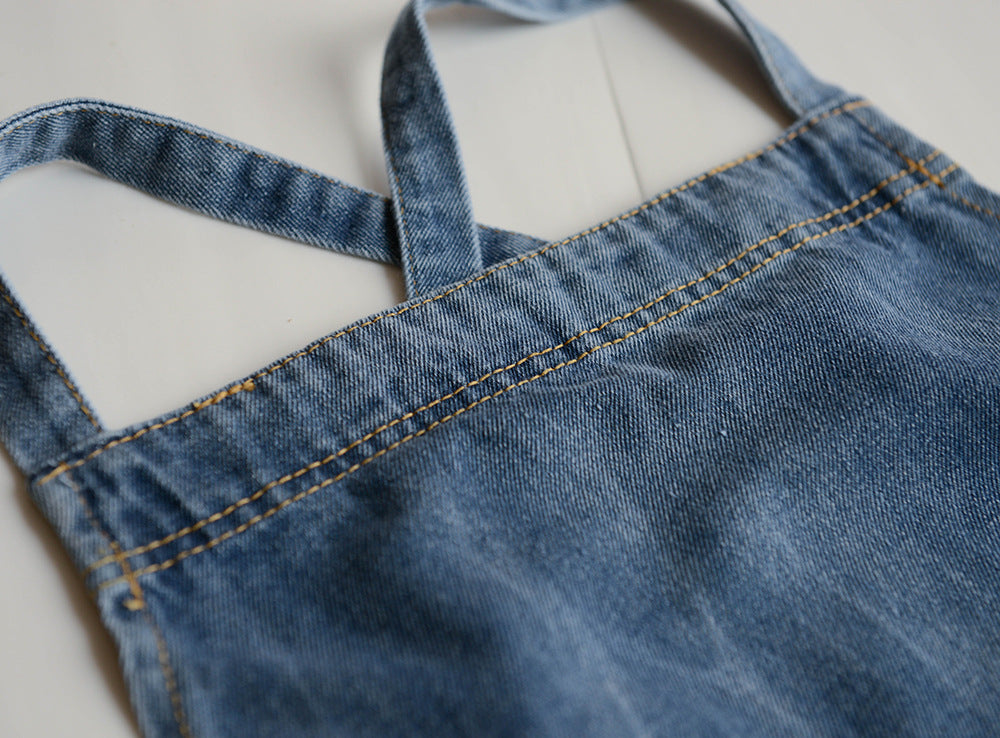 Cross-Back Denim Apron with Pockets
