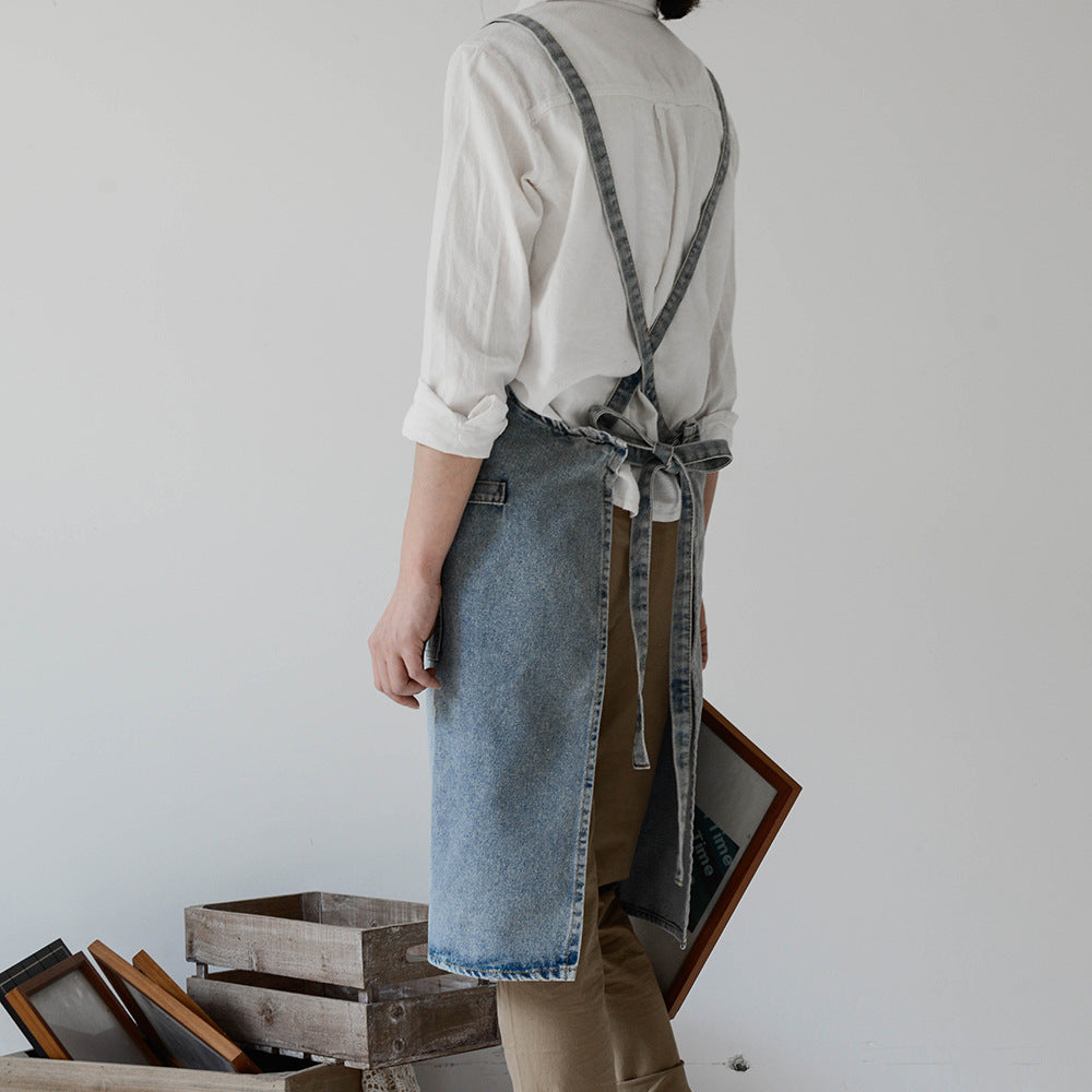 Cross-Back Denim Apron with Pockets