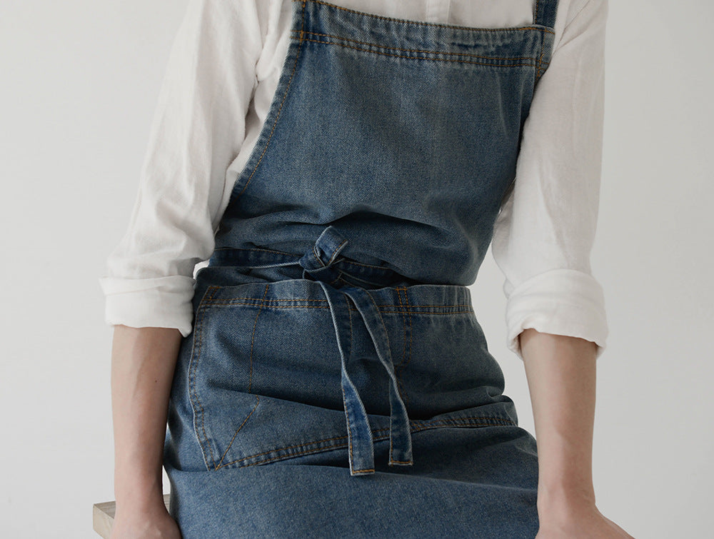 Cross-Back Denim Apron with Pockets