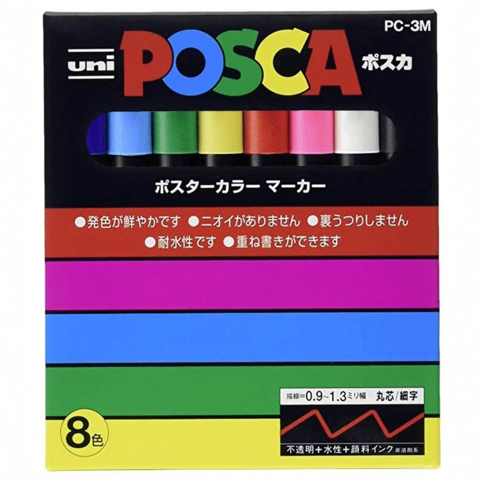 Ensemble de marqueurs de peinture japonais Uni Posca 8 couleurs PC-3M 8C