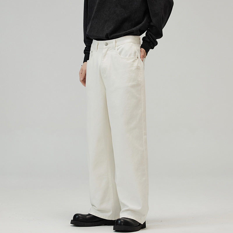 Person wearing white pants and black shoes on a plain background Wide-Leg Japanese Chino Pants